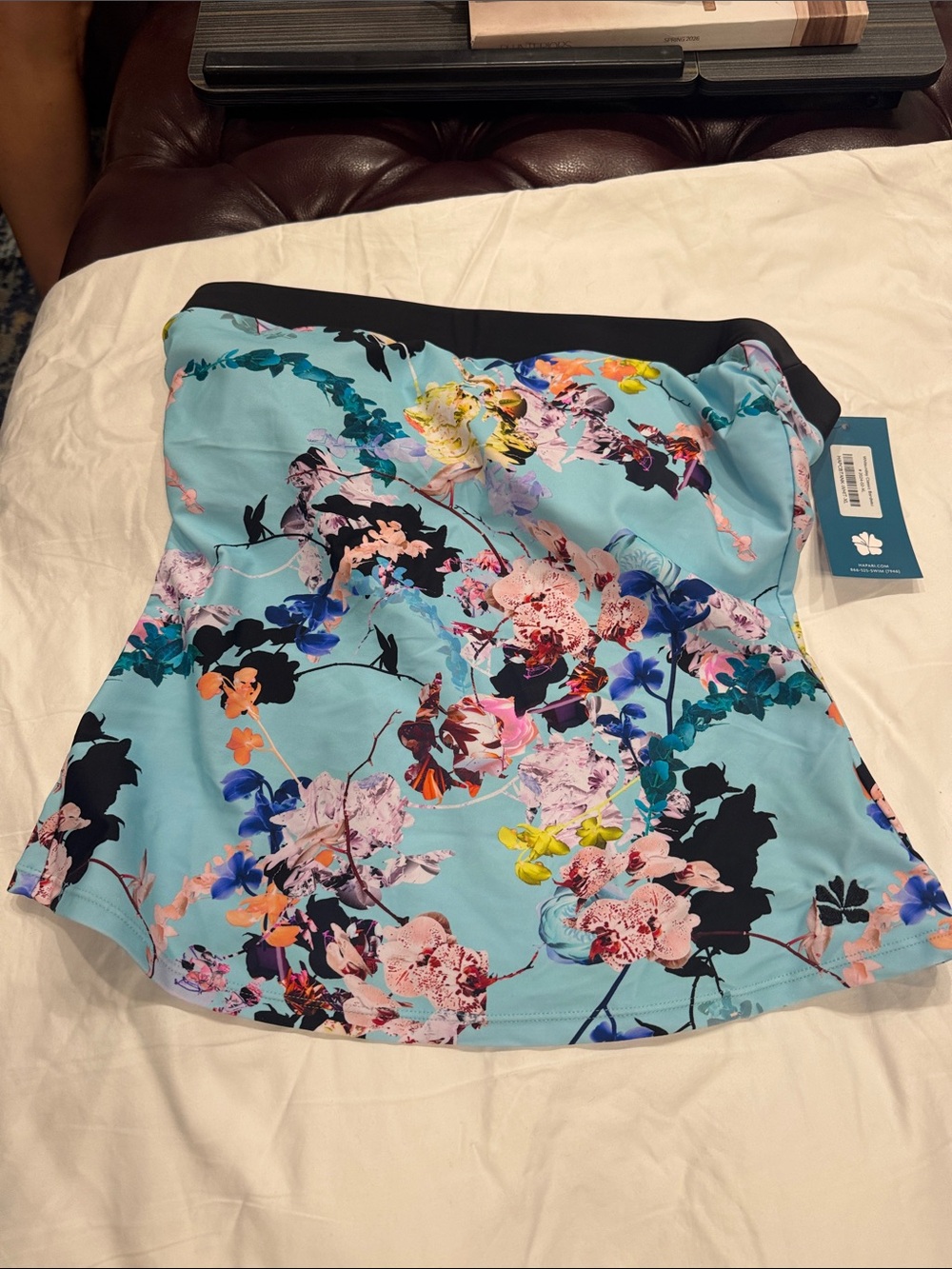 Hapari Aqua Blue Floral Strapless Swim Top